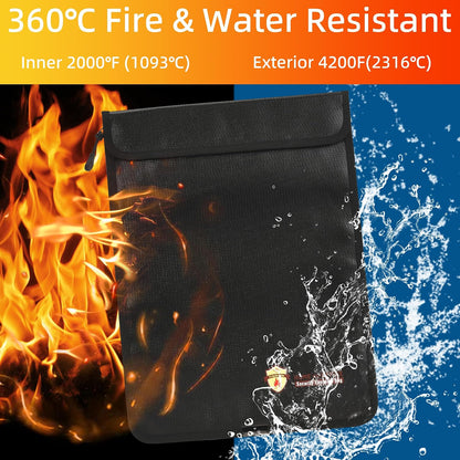 3 Pcs Fireproof Waterproof Document Bag(2000℉), Fire and Water Resistant Safe Zipper Storage Organizer Pouch for A4 A5 Documents Holder, Cash, Passport, Tablet, Laptop, File, Jewelry,(Black)