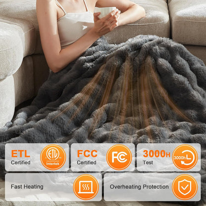 Heated Throw Blanket - Fast Heating 3D Jacquard Electric Heated Blanket, Cozy Heating Blanket with 6 Heating Settings & 4 Hours Auto-Off, Machine Washable, 50"x60", London Grey