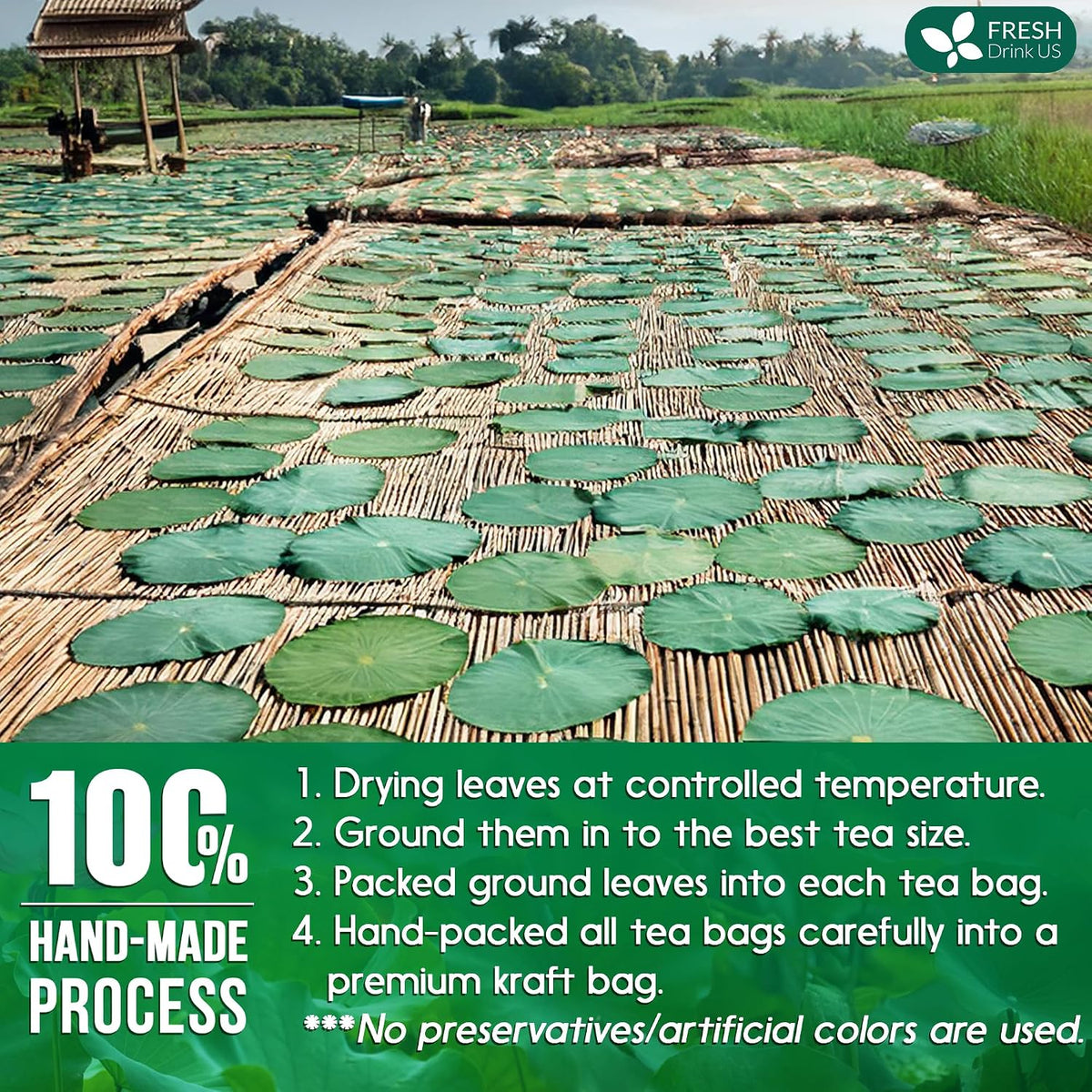 FreshDrinkUS, Premium Lotus Leaf Tea Bag, 135 Count, Pure, Caffeine Free