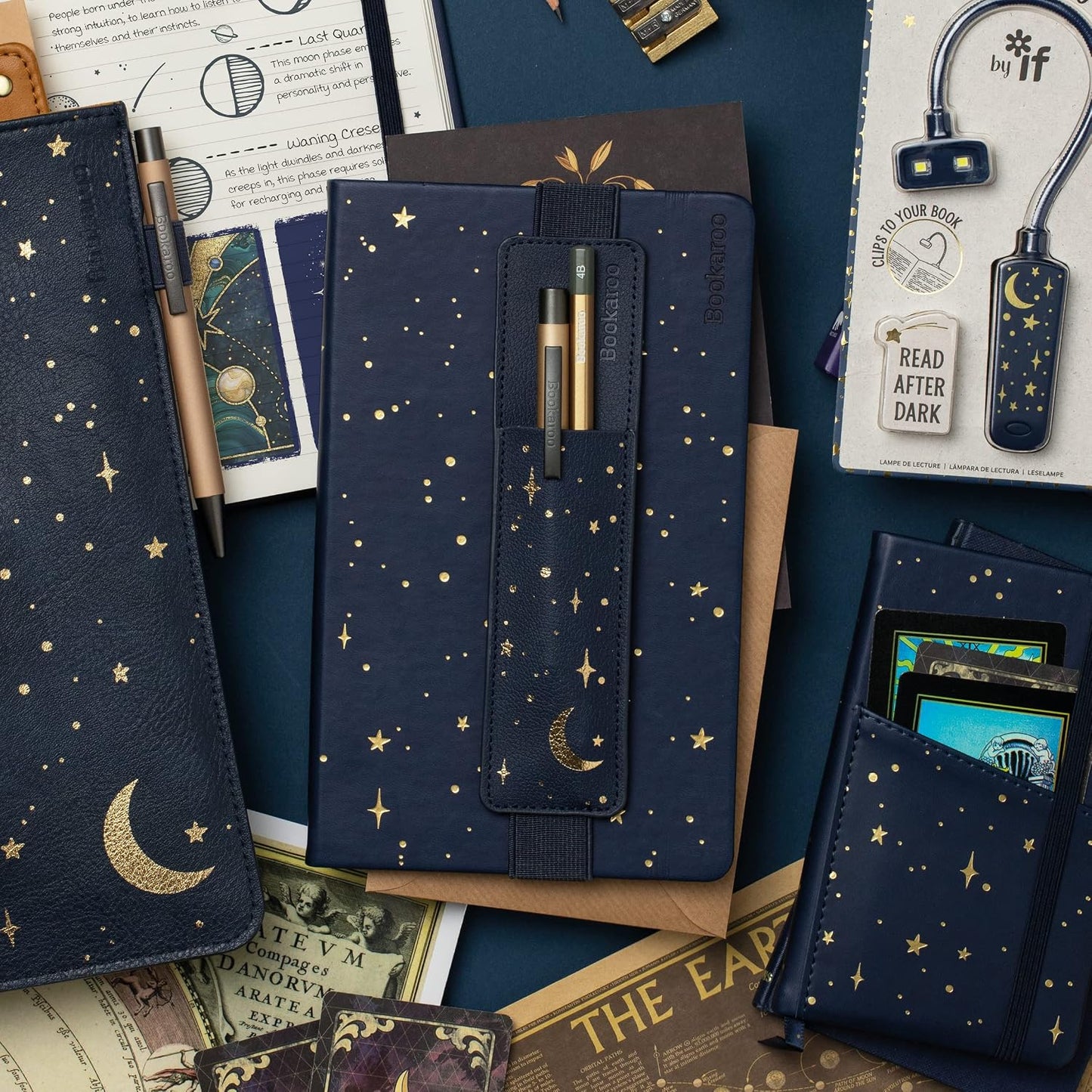 IF Compact Book Light - Moon & Stars, Dark Blue/Gold