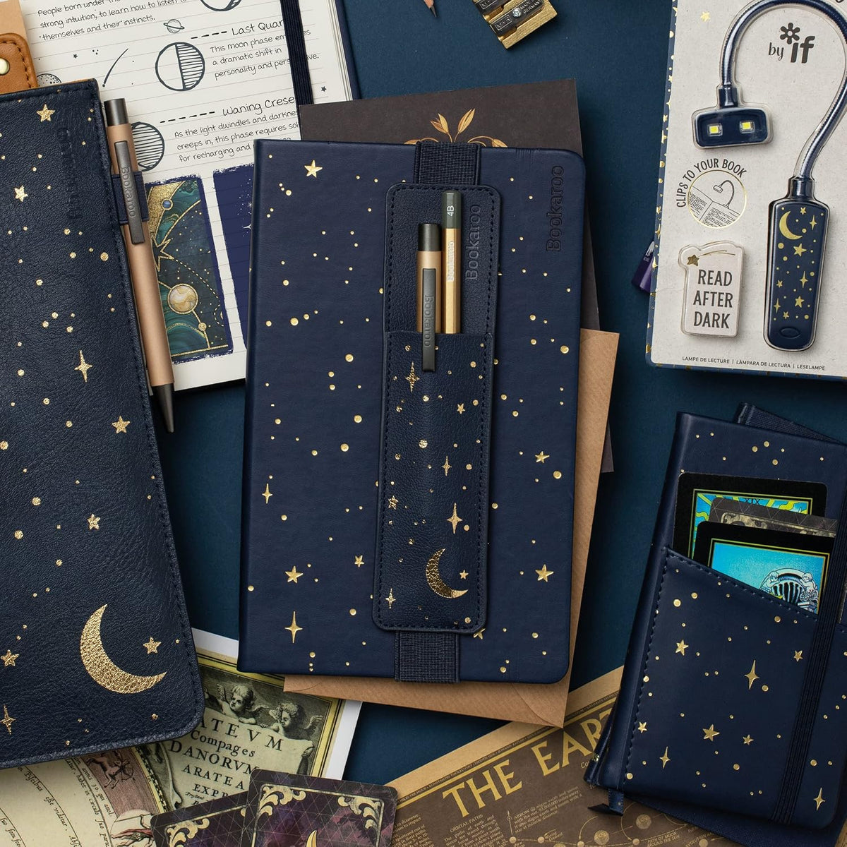IF Compact Book Light - Moon & Stars, Dark Blue/Gold