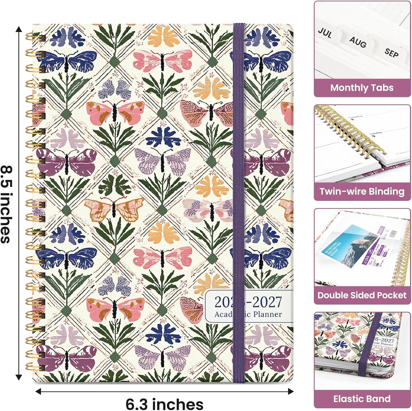 Planner 2026-2027, Academic Monthly and Weekly Calendar Planner for Women, July 2026 - June 2027, Hardcover Pretty Agenda Planner Book with Tabs, Spiral Daily Organizer for School Office Home Supplies, 6.3" x 8.5" - Blue Floral