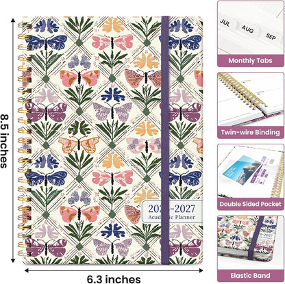 Planner 2026-2027, Academic Monthly and Weekly Calendar Planner for Women, July 2026 - June 2027, Hardcover Pretty Agenda Planner Book with Tabs, Spiral Daily Organizer for School Office Home Supplies, 6.3" x 8.5" - Blue Floral