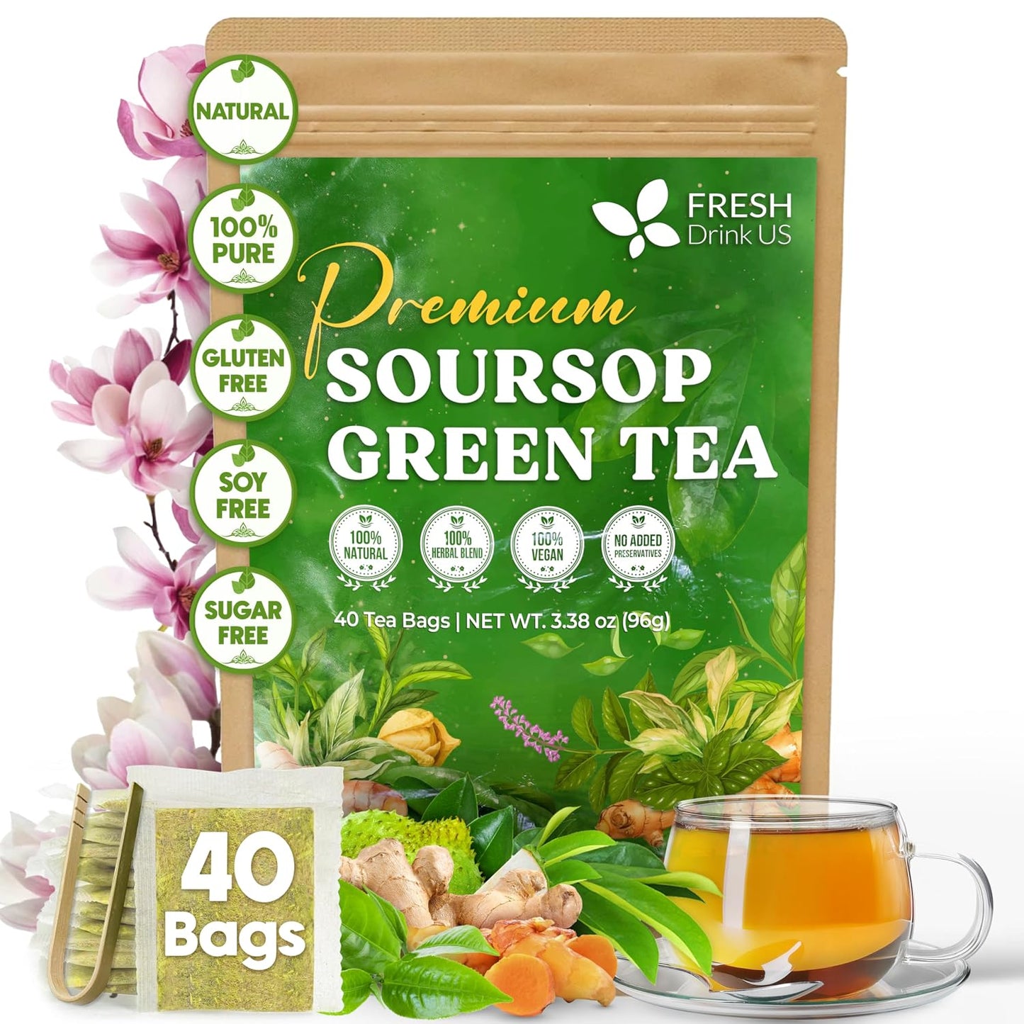 FreshDrinkUS, Premium 60 Chamomile Lavender Tea Bags, Calming Herbal Blend Strong Support for Relaxation & Better Sleep | Naturally Caffeine-Free Bedtime Tea with Soothing Floral Aroma, 100% Natural, Hand-made No Sugar/ Caffeine/ Gluten, Vegan - Colors C