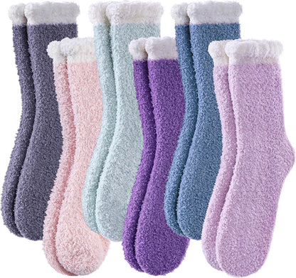 LINEMIN Womens Fuzzy Socks Cozy Fluffy Winter Warm Slipper Socks Microfiber Soft Home Sleeping Socks