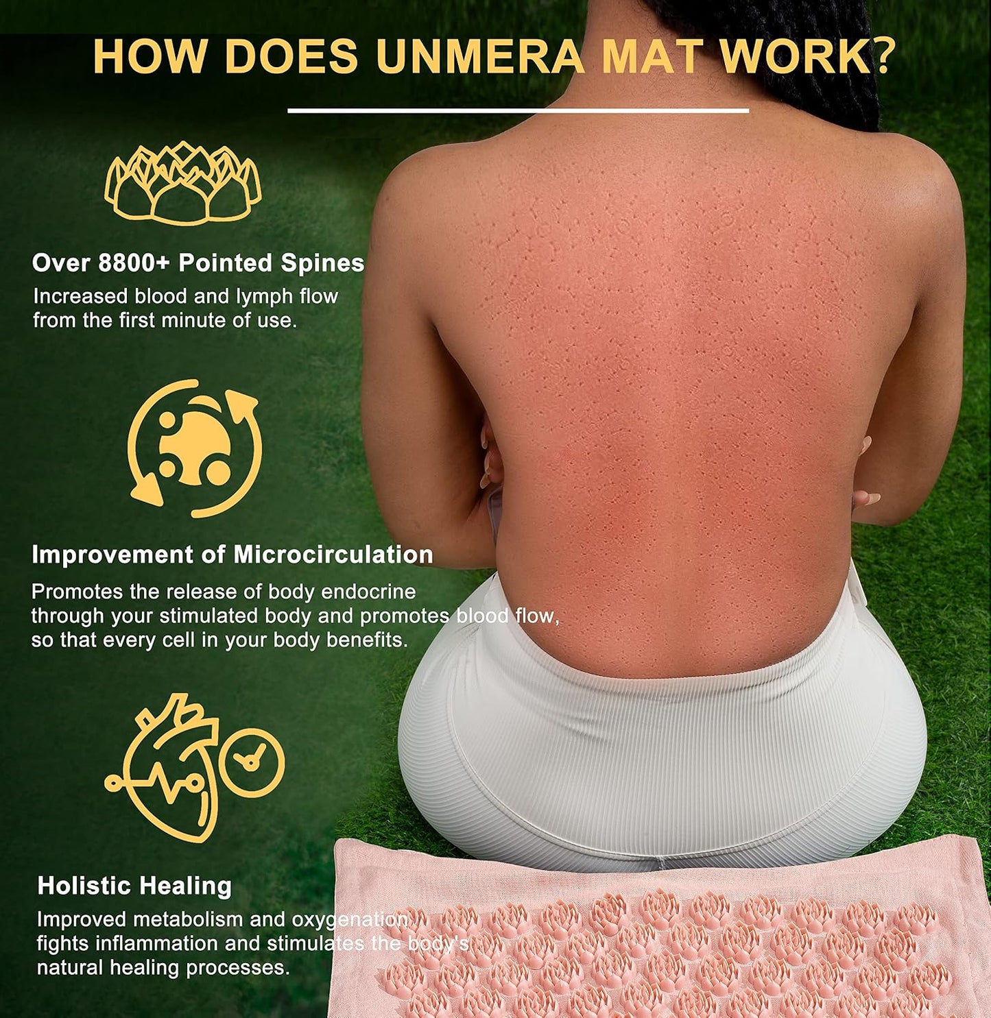 UNMERA Acupressure Mat and Pillow Set,Natural Premium Linen & Coconut Fiber Filling,for Back/Neck Pain Relief, Sciatic, Headache and Muscle Relaxation, Comes with Carrying Bag
