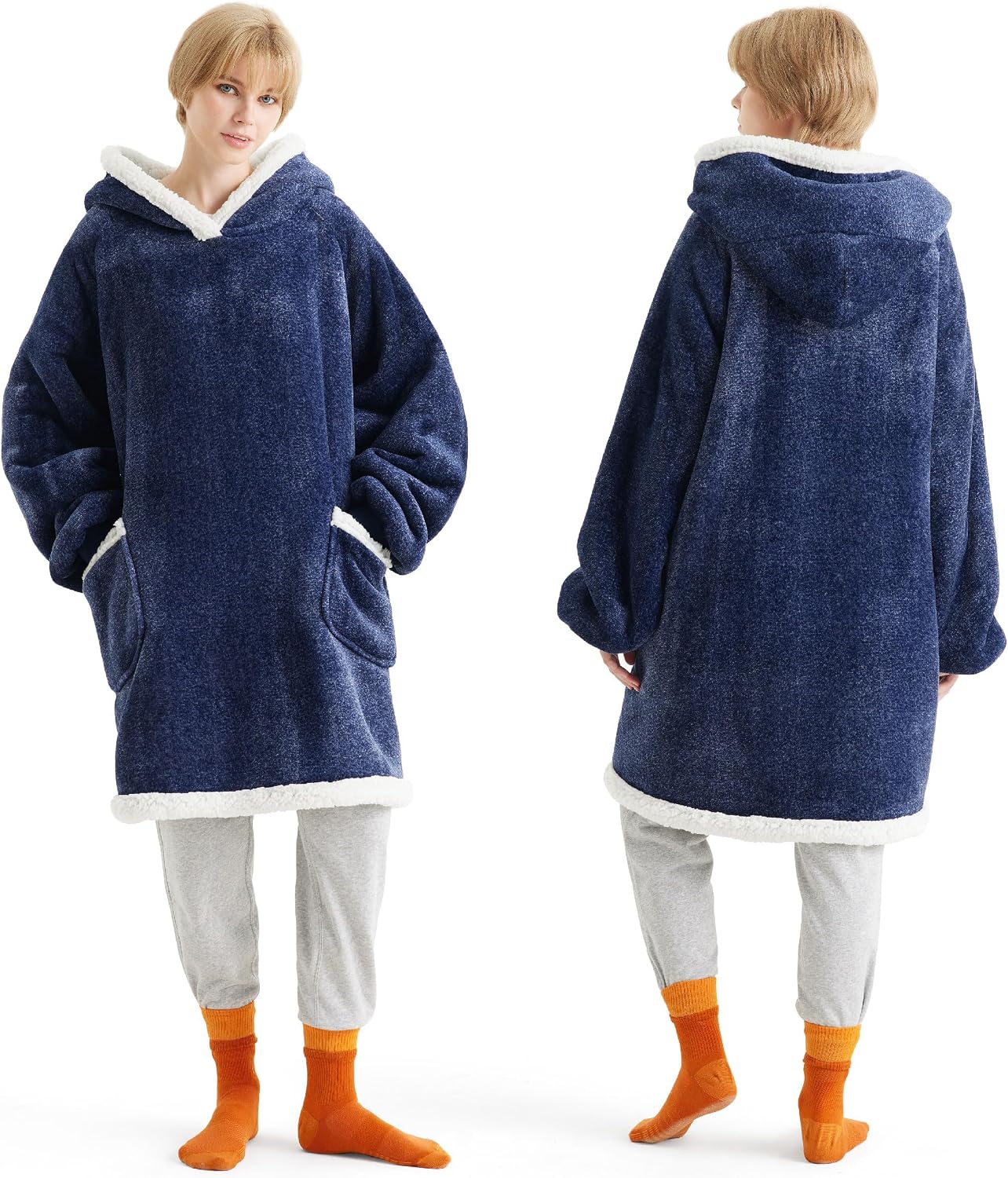 Bedsure Blanket Hoodie, Wearable Blanket Hoodie as Gifts for Mom, Birthday Gifts for Women Kids Teens Mother's Day Sherpa Sweatshirt, Grey, Standard