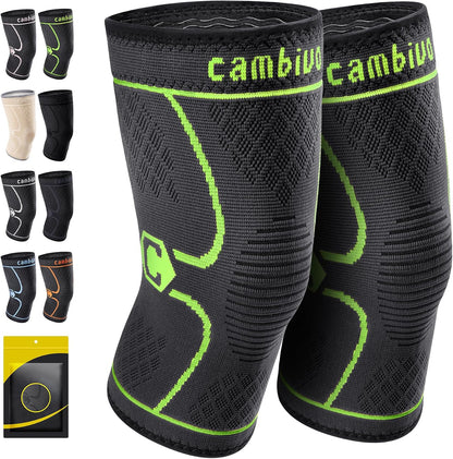 CAMBIVO 2 Pack Knee Braces for Women & Men, Knee Compression Sleeves for Knee Pain Relief, Knee Support with Non-Slip Silicone, Breathable, for Running, Workout, Weightlifting & Daily Use, Arthritis Support (Black, Medium)