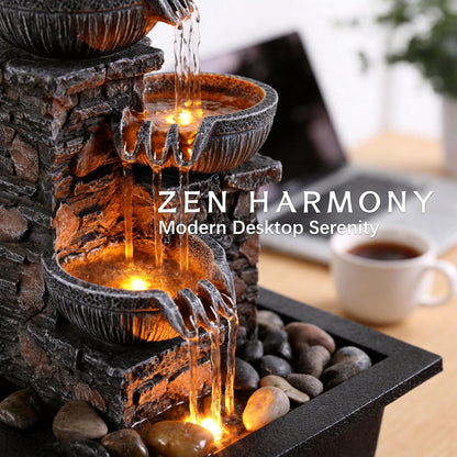 Kalona Tabletop Water Fountain with Buddha, LED Light Indoor Waterfall