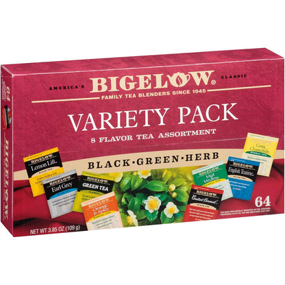Bigelow Tea Caffeine Free 6 Flavor Herbal Tea Variety Pack, Decaf Tea with Mint Medley, Cozy Chamomile, Orange and Spice, Sweet Dreams, Perfect Peach, and Lemon Ginger, (Pack of 6), 118 Total Tea Bags