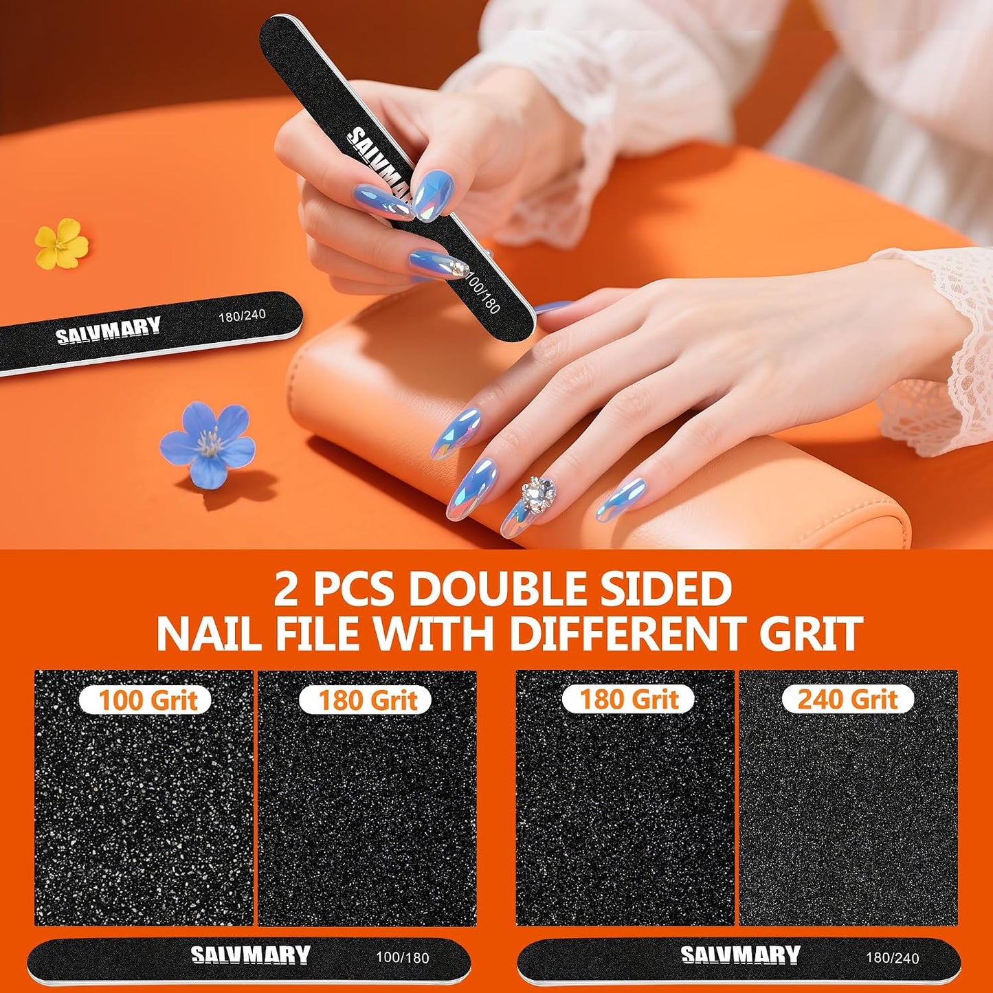 Nail Files and Buffers, Professional Manicure Tools Kit, 100/180 Grit Double Sided Emery Boards for Nails, 80/100 Grit Nail Buffer Blocks Supplies for Home Salon 8Pcs