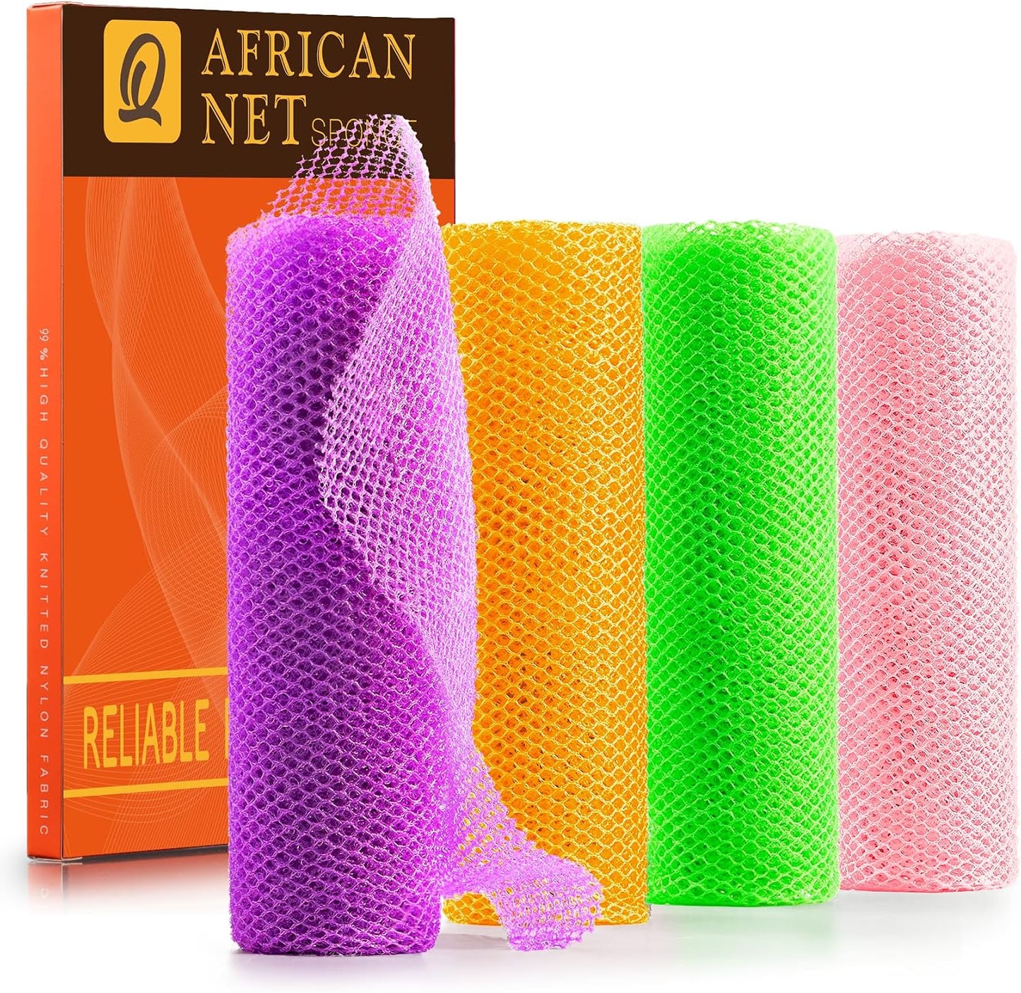 UJFQBH 3 Pieces African Bath Sponge African Net Long Net Bath Sponge Exfoliating Shower Body Scrubber Back Scrubber Skin Smoother,Great for Daily Use (Pink,Yellow,Purple)