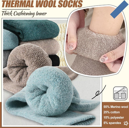EBMORE 5 Pairs Women Merino Wool Boot Socks Warm Thermal Winter Thick Hiking Cozy Cabin Crew Comfy Socks for Ladies