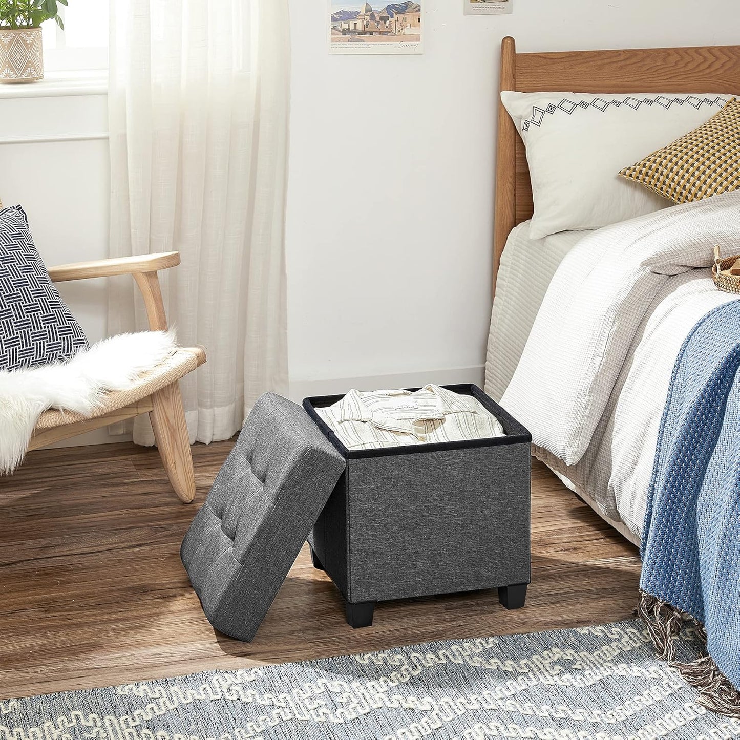 SONGMICS Storage Ottoman, Small Ottoman Foot Rest with Legs, 12.6 x 15.7 x 13.2 Inches Foot Stool, Load up to 660 lb, for Living Room, Bedroom, Dorm, Slate Gray ULSF012G01
