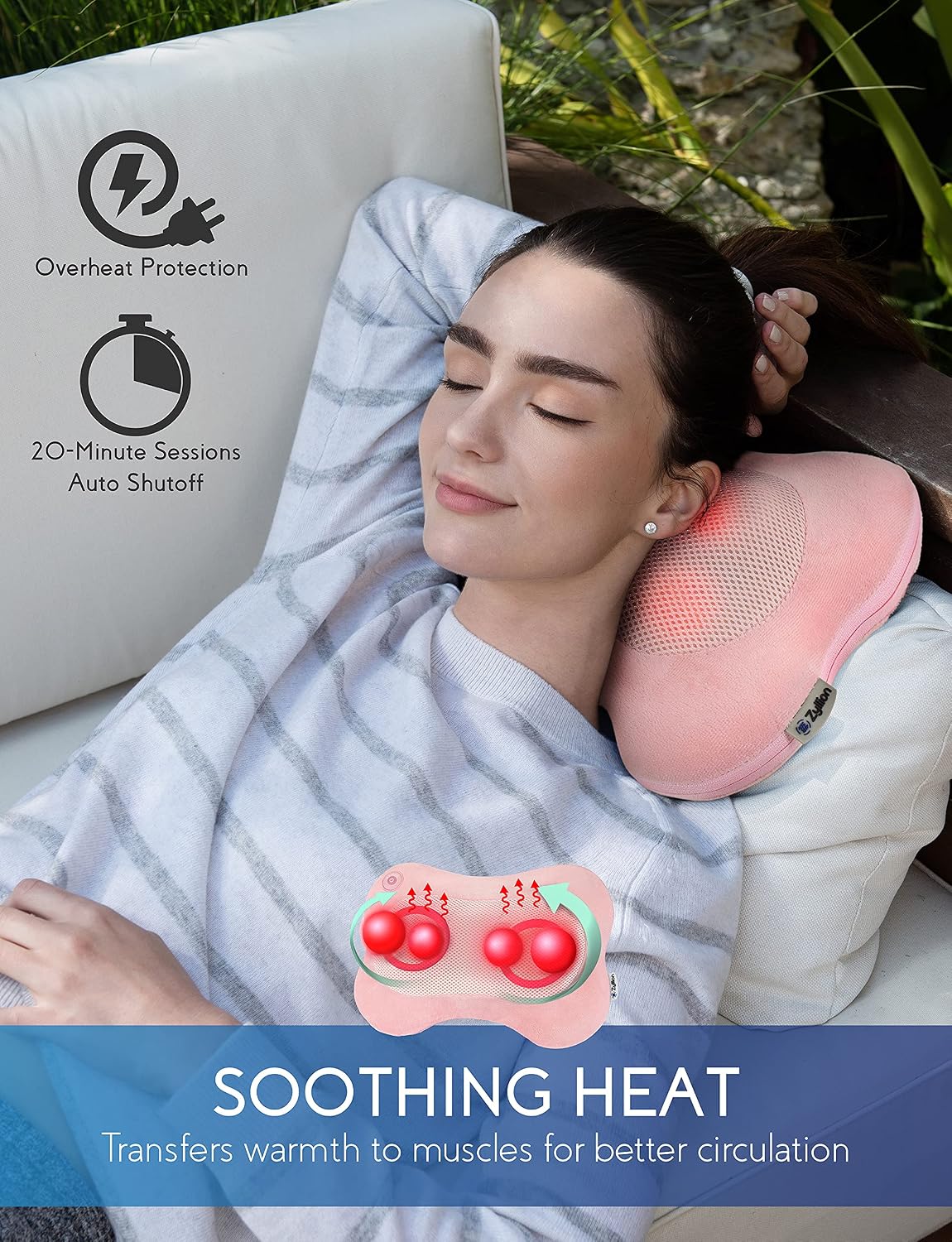 Zyllion Shiatsu Back and Neck Massager with Heat - 3D Electric Kneading Deep Tissue Massage Pillow for Muscle Pain Relief, Black, ZMA-13