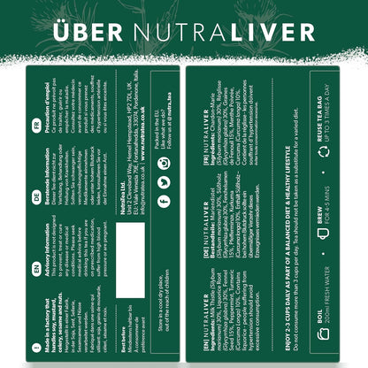 NUTRALIVER - Liver Detox & Cleanse Tea - Milk Thistle, Turmeric & Fennel - 40 Enveloped Tea Bags - Herbal Tea - 2 Pack