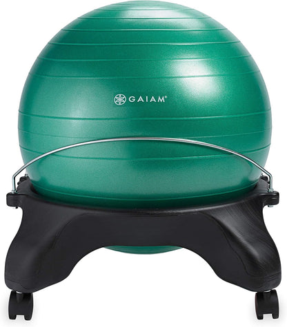 Gaiam Classic Balance Ball Chair – Ergonomic Stability Chair for Desk & Office | Yoga Ball Seat with Base, Air Pump, & Exercise Guide | Improves Posture & Core Strength (300 lb Capacity)