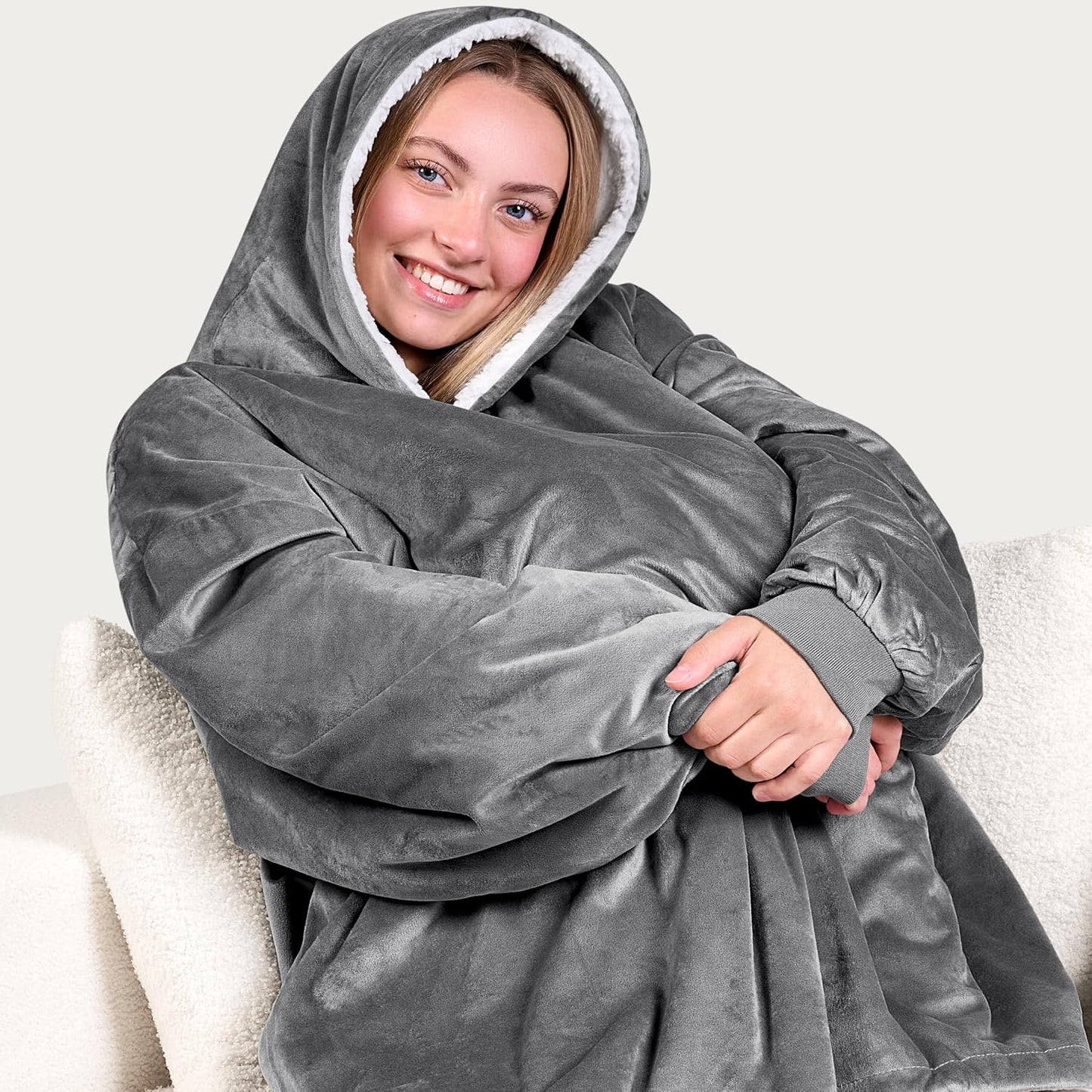 Bare Home Wearable Blanket Hoodie - Soft Plush Sherpa - Warm and Cozy - Oversized Wearable Blanket