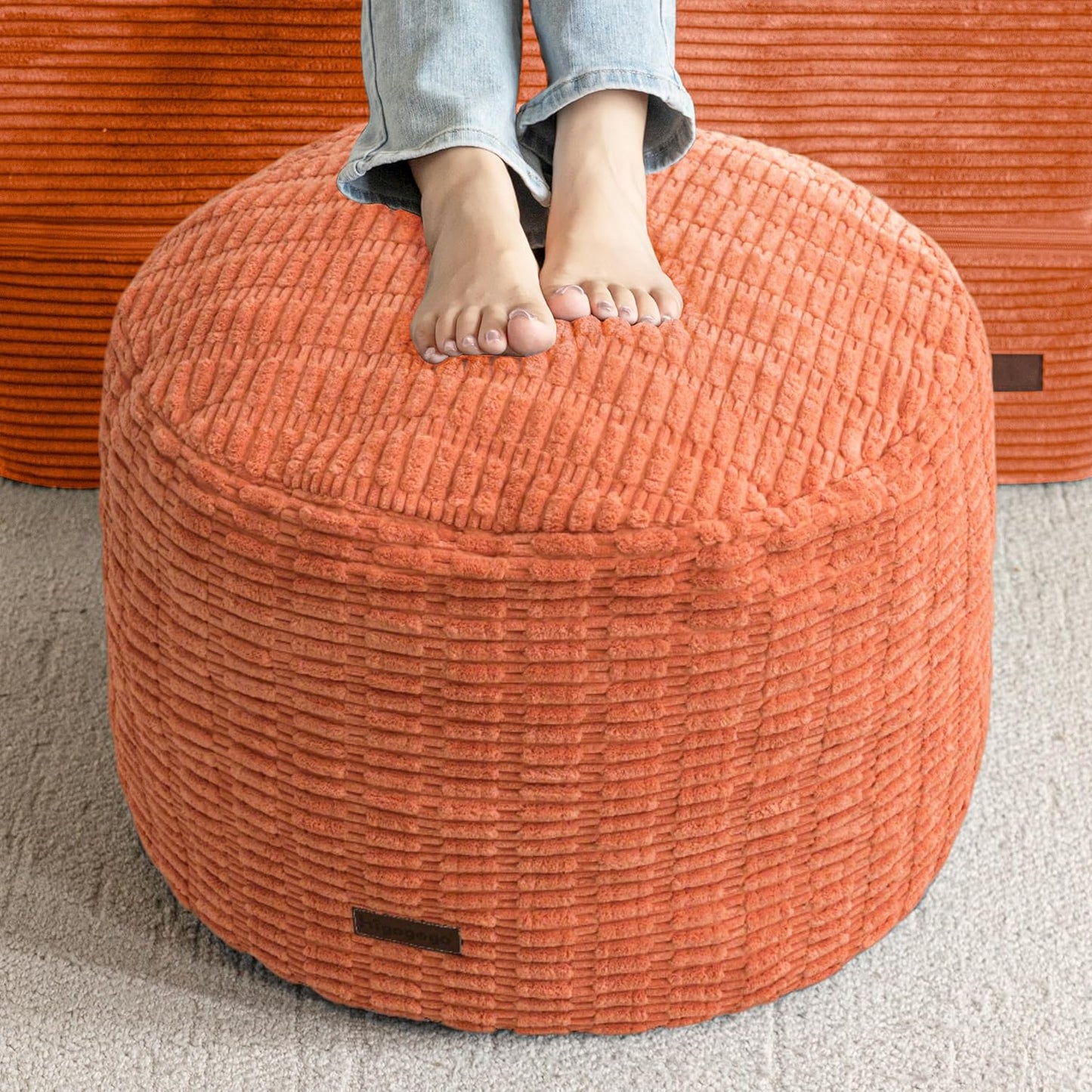 HIGOGOGO Pouf Ottoman Stuffed Round Modern Foam Filled Foot Rest Poufs for Living Room Chair Decorative 20 X 15 Inches Boho Relax Stool for Wedding Christmas Party, Beige