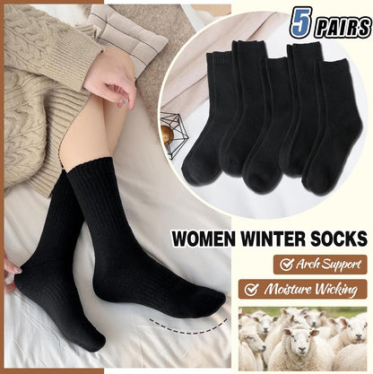 EBMORE 5 Pairs Women Merino Wool Boot Socks Warm Thermal Winter Thick Hiking Cozy Cabin Crew Comfy Socks for Ladies
