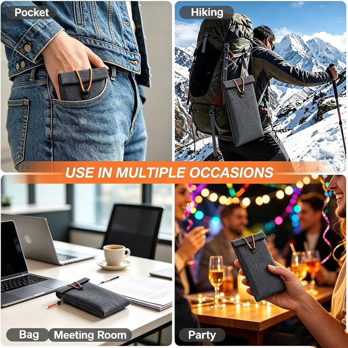 Faraday Bags for Phones 2 Pack, Signal Blocking Bag, Go Dark Bag, RFID Blocking Pouch for Cell Phone, Car Key Fob, Credit Cards (Dark Gray)