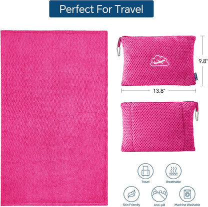 BEDELITE Travel Blanket with Bag, Jacquard Fleece Blanket 65"x40", Blue