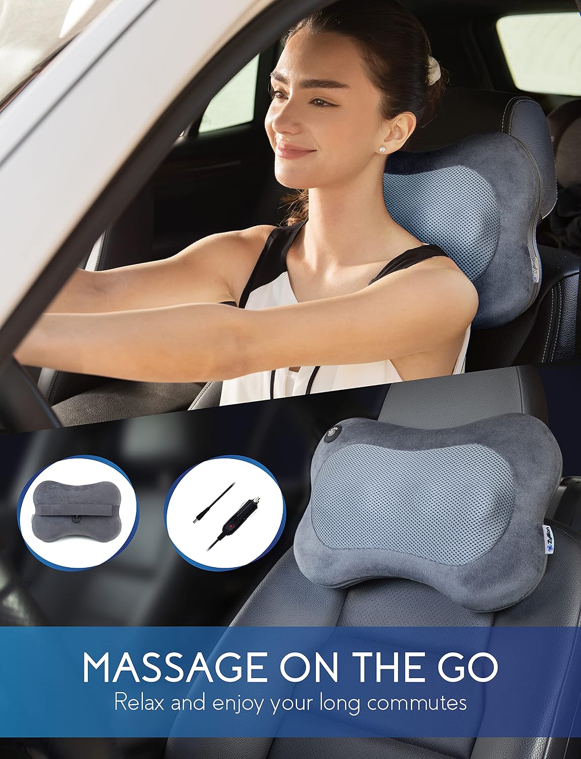Zyllion Shiatsu Back and Neck Massager with Heat - 3D Electric Kneading Deep Tissue Massage Pillow for Muscle Pain Relief, Black, ZMA-13
