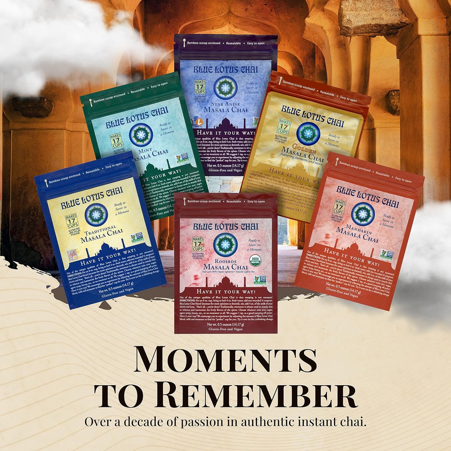 Blue Lotus Chai - Rooibos Flavor Masala Chai - Makes 65 Cups - 2 Ounce Masala Spiced Chai Powder with Organic Spices - Instant Indian Tea No Steeping - No Gluten