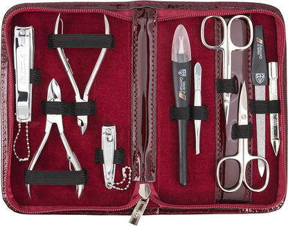 3 Swords Germany - brand quality 10 piece manicure pedicure grooming kit set for professional finger & toe nail care scissors clipper fashion leather case in gift box, Made by 3 Swords (00286)