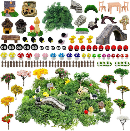 Cayway 26 PCS Outdoor Fairy Garden Miniatures Mini Zen Garden Accessories, Artificial Grass, Model Trees, Terrarium Ornaments, Dollhouse Supplies, Bonsai Decorative Craft Tools Kit