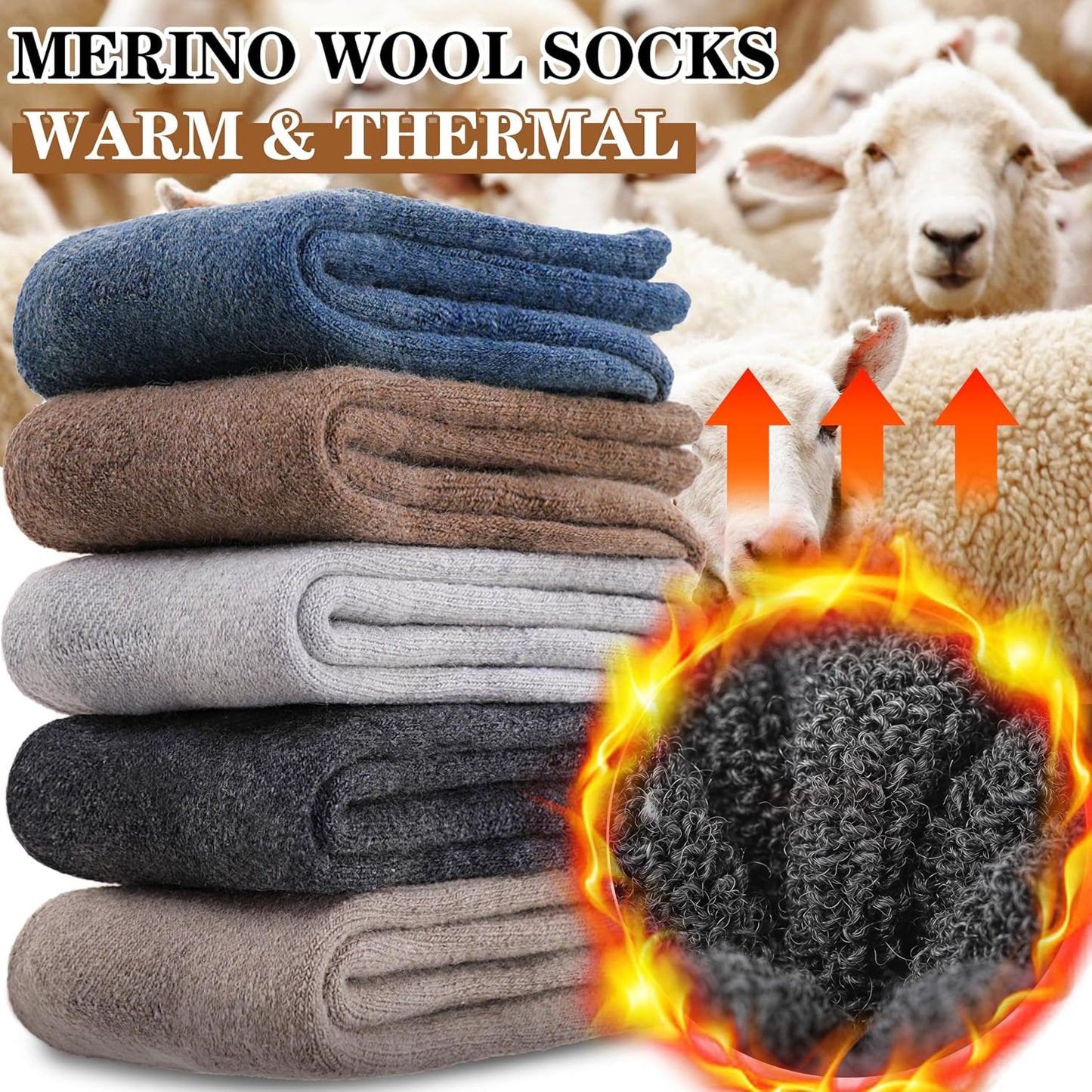 MOGGEI 5 Pairs Womens Merino Wool Socks Hiking Warm Winter Thick Thermal Crew Cozy Cabin Ladies Gift Comfy Boot Work Socks