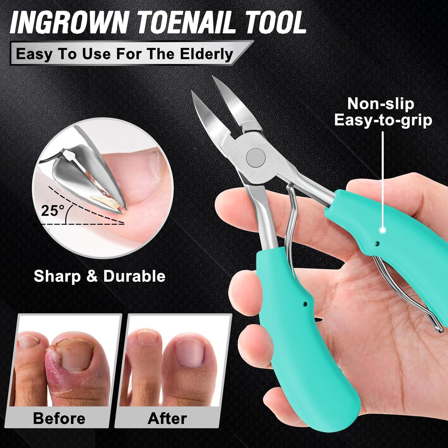 Toenail Clippers for Seniors Thick Toenails, Aucurwen Heavy Duty Toe Nail Clippers Adult Thick Nails Long Handle, Large Toenail Clippers for Thick Nails 7Pcs