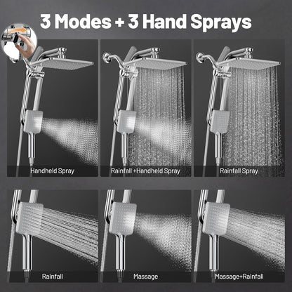 Dual Filtered Rainfall Handheld Shower Head Spray Combo, DAKINGS 7-Mode Shower Head With Handheld Spray Combination, Upgraded 11" High Flow Rain Handheld Spray Combo With Fixed Showerhead, Matte Black