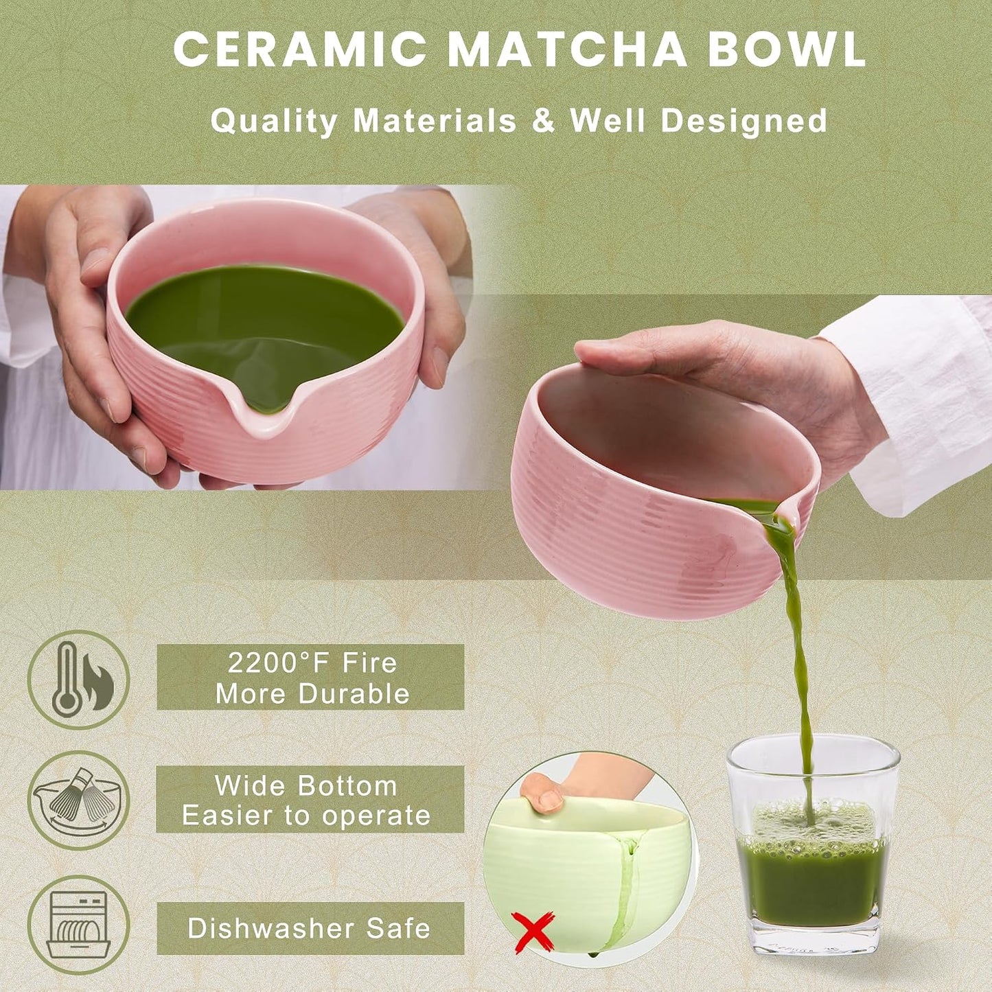 Matcha Whisk Set, Ceramic Matcha Set Includes Matcha Bowl, Matcha Whisk (Chasen) and Holder, Sifter, Bamboo Scoop & Spoon - 6 Pcs Matcha Kit for Matcha Lovers White