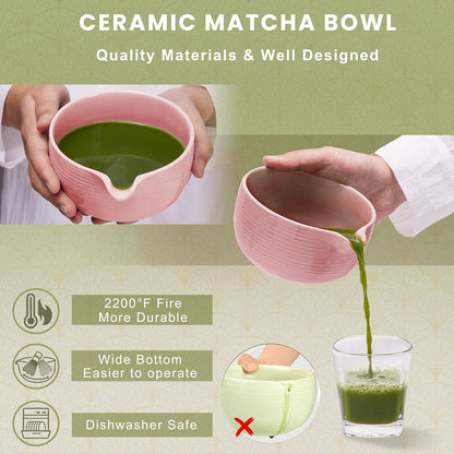 Matcha Whisk Set, Ceramic Matcha Set Includes Matcha Bowl, Matcha Whisk (Chasen) and Holder, Sifter, Bamboo Scoop & Spoon - 6 Pcs Matcha Kit for Matcha Lovers White