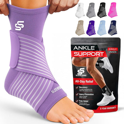 Sleeve Stars Ankle Brace for Women & Men, Ankle Wrap for Sprain, Compression Sleeve for Plantar Fasciitis Relief, Easy Customizable Support: w/ Removable Strap (Single/M:10"-12"/Black)