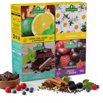 [MIX ESSENTIALS] - Saint Gottard Herbal Tea Variety Pack – Caffeine-Free Best-Sellers Sampler, Natural Ingredients, Hot or Iced Tea, Top-Selling Fruit & Wellness Blends, Aromatic & Smooth Taste, 40 Tea Bags