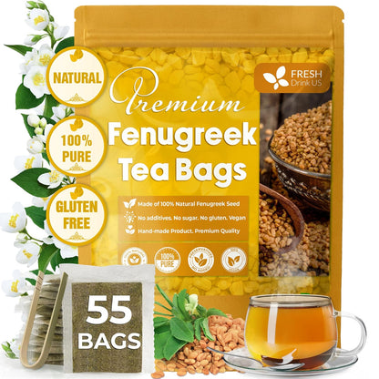 FreshDrinkUS, Premium Fenugreek Tea Bag, 55 Count, Pure, Caffeine Free