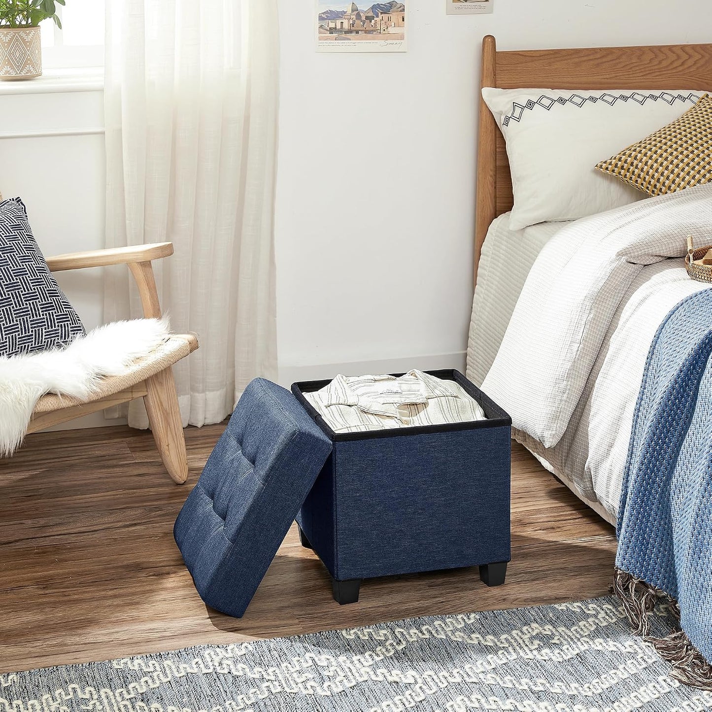SONGMICS Storage Ottoman, Small Ottoman Foot Rest with Legs, 12.6 x 15.7 x 13.2 Inches Foot Stool, Load up to 660 lb, for Living Room, Bedroom, Dorm, Slate Gray ULSF012G01