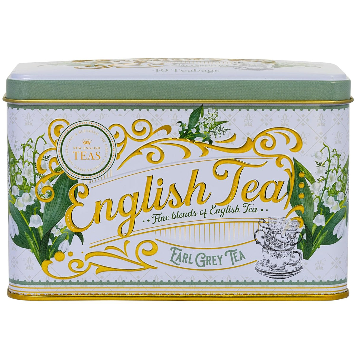 New English Teas Lily of the Valley Tea Tin with 40 Earl Grey Tea Bags
