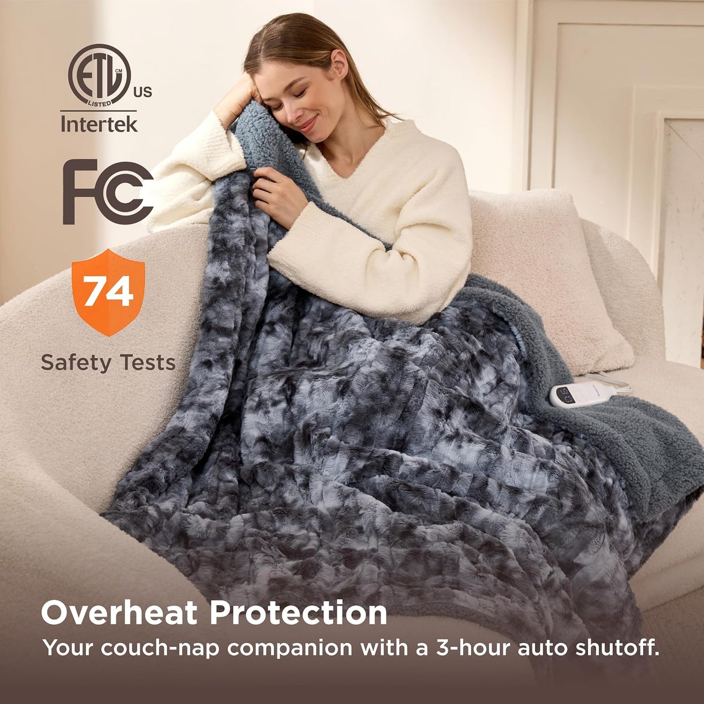 Bedsure Heated Blanket Throw Blanket with Preheat Function - Fast Heating Electric Blanket, Soft Flannel Throw with 6 Time Settings(Up to 10H), 6 Heating Settings, Gifts for Grandma (50"x60", Cream)