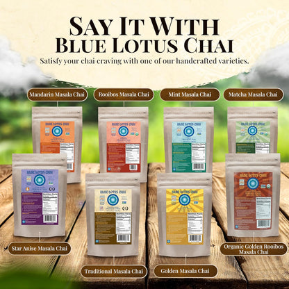 Blue Lotus Chai - Traditional Masala Chai - Makes 100 Cups - 3 Ounce Masala Spiced Chai Powder with Organic Spices - Instant Indian Tea No Steeping - No Gluten