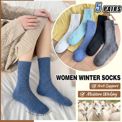 EBMORE 5 Pairs Women Merino Wool Boot Socks Warm Thermal Winter Thick Hiking Cozy Cabin Crew Comfy Socks for Ladies