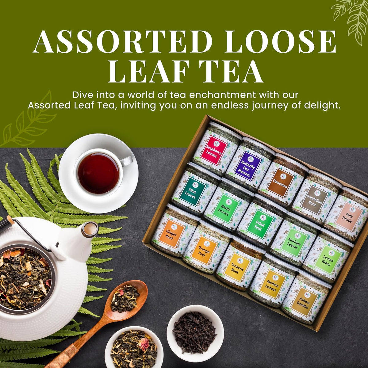 Assorted Loose Leaf Tea, 15 Herbal Teas, Up to 900 Servings
