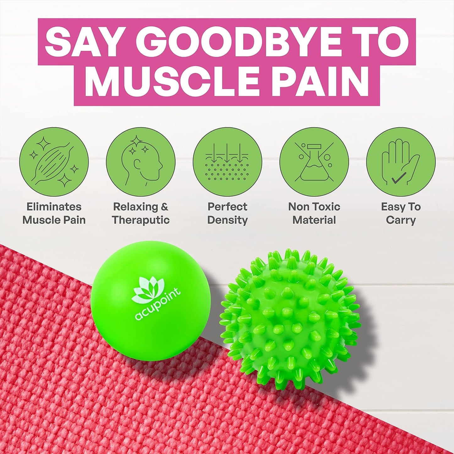Acupoint Massage Therapy Ball Set of 2 - Myofascial Release, Trigger Point & Deep Tissue - Lacrosse Ball for Back, Neck, Foot and Plantar Fasciitis Relief