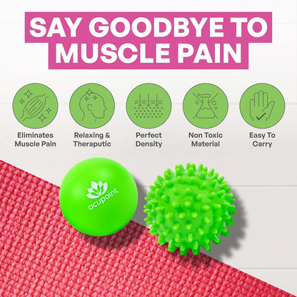 Acupoint Massage Therapy Ball Set of 2 - Myofascial Release, Trigger Point & Deep Tissue - Lacrosse Ball for Back, Neck, Foot and Plantar Fasciitis Relief