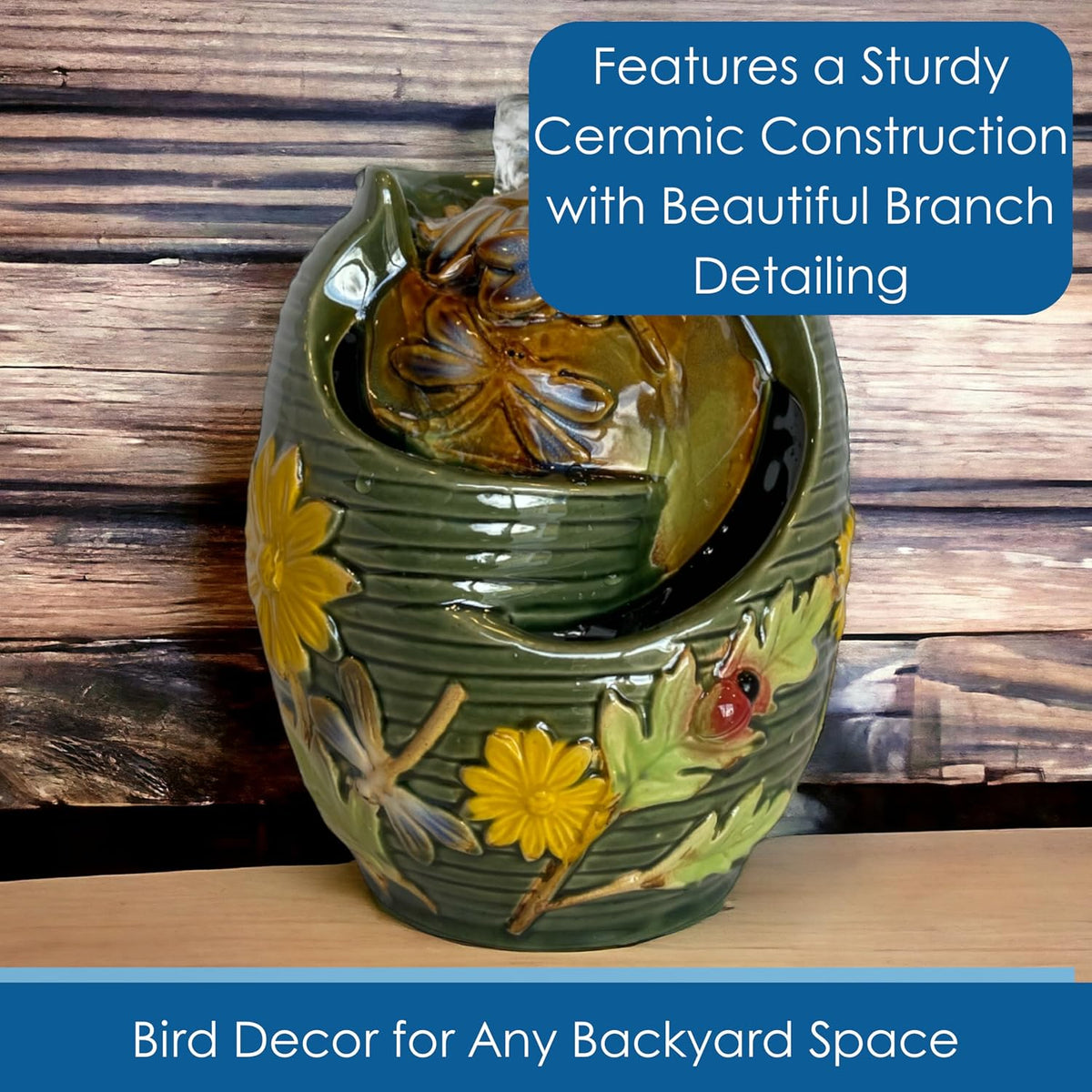 Bluebird Ceramic Tabletop Water Fountain, Indoor Relaxation, 7 Inch