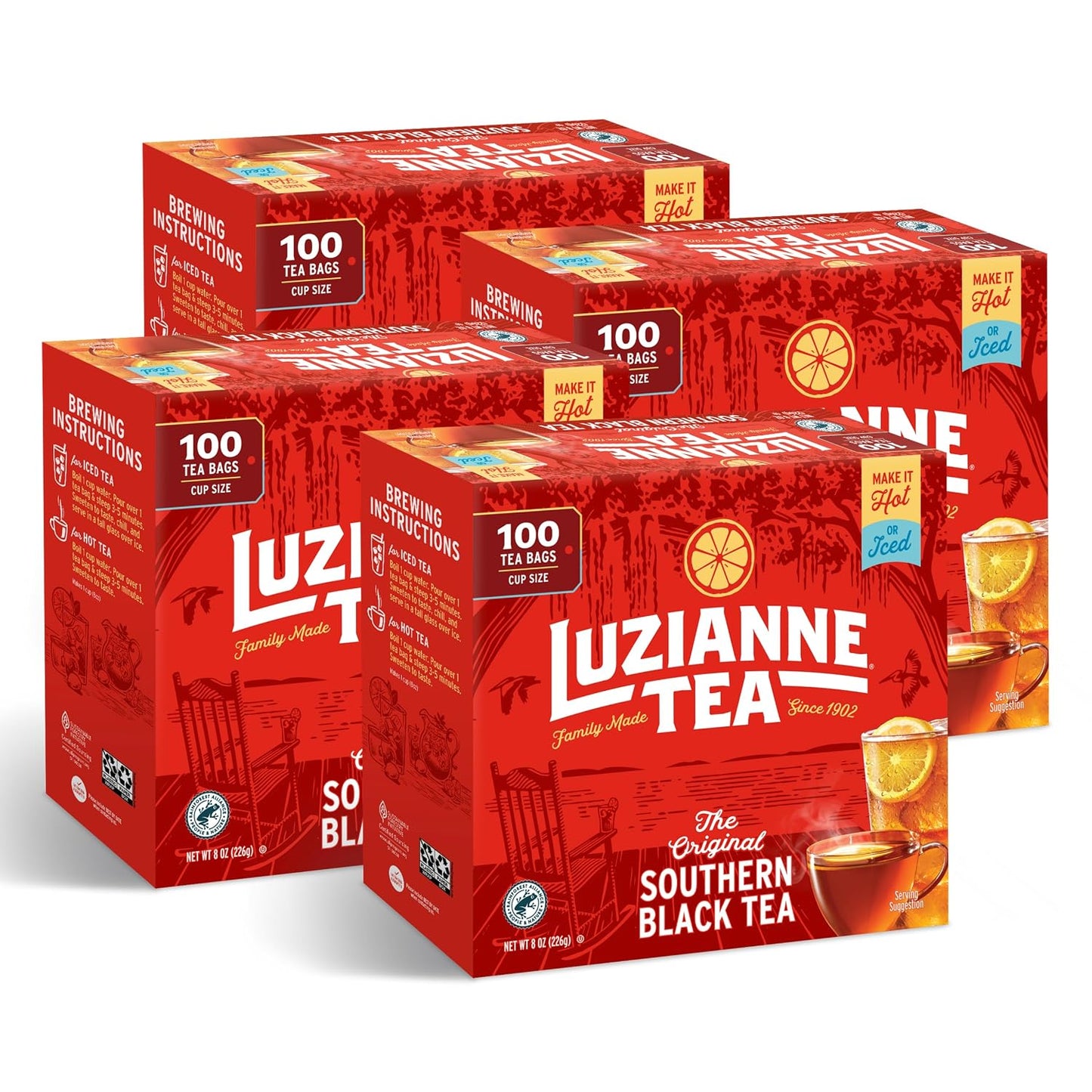 Luzianne Unsweetened Hibiscus Iced Tea Bags, Family Size, 22ct Box (Pack of 6)