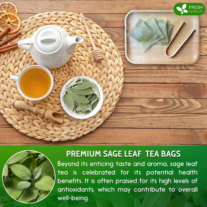 FreshDrinkUS, Premium 35 Sage Leaf Tea Bags, 100% Natural & Pure. Loose Leaf Herbal Tea. Made with Eco-Conscious Tea Bags. No Sugar, No Caffeine, No Gluten, Vegan.