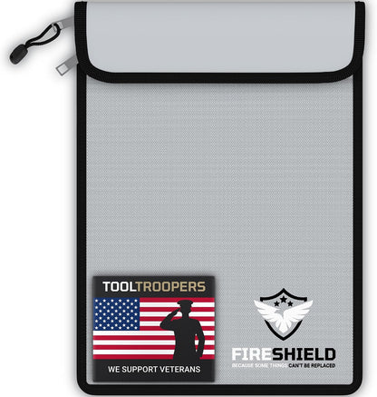 FIRESHIELD PRO Upgraded 2000°F Fireproof Document Bag w/ Dual Pockets – Fire & Waterproof Money Pouch for Cash – Safe Storage for Family Photos, Jewelry, Passport & Important Documents – 15" x 11"